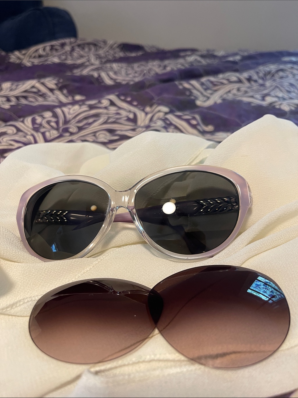 David Yurman Lavender Rim Oval Sunglasses With Dark Lenses